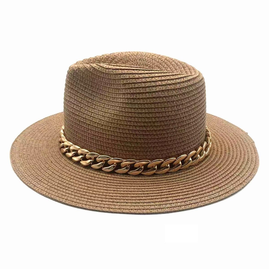 Panama Hat with Camel Chain Band – Stylish Casual Accessory