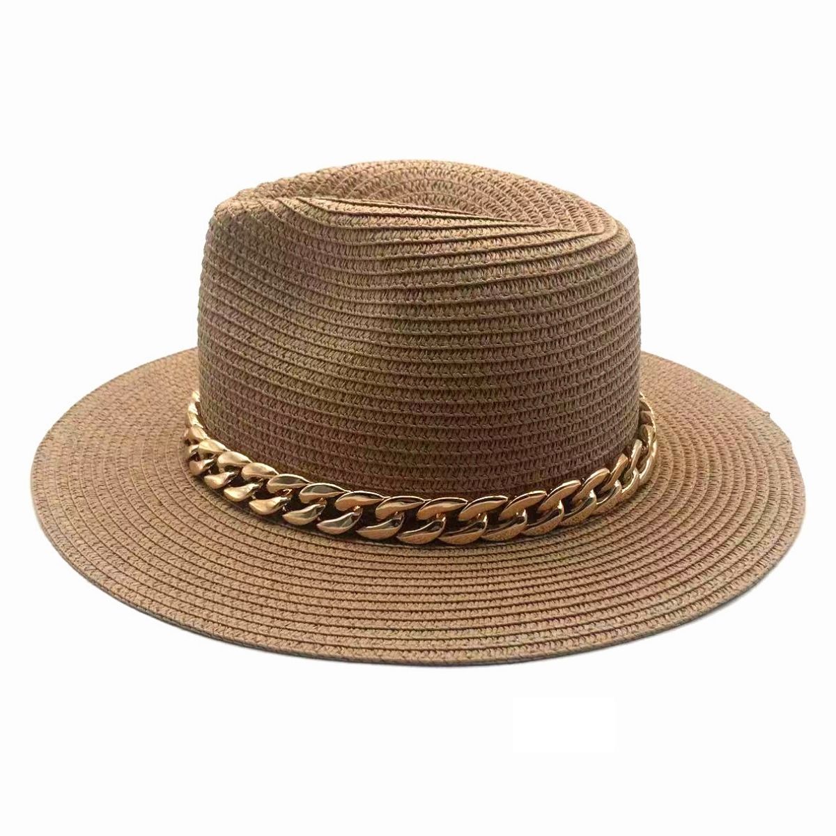 Panama Hat with Camel Chain Band – Stylish Casual Accessory