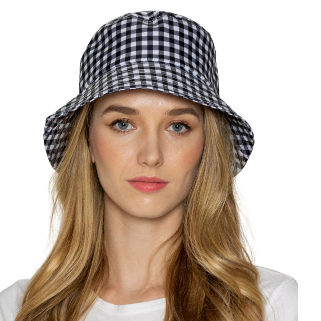 Bucket Hat Black Gingham Drawstring Casual Trendy Accessory