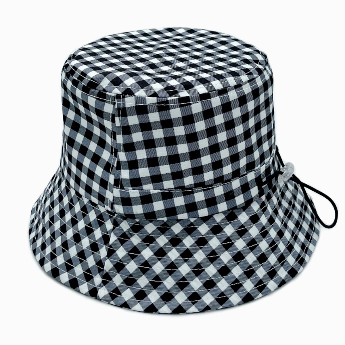 Bucket Hat Black Gingham Drawstring Casual Trendy Accessory