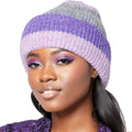 Women’s Striped Beanie Hat Purple Pink Casual Stylish Accessory