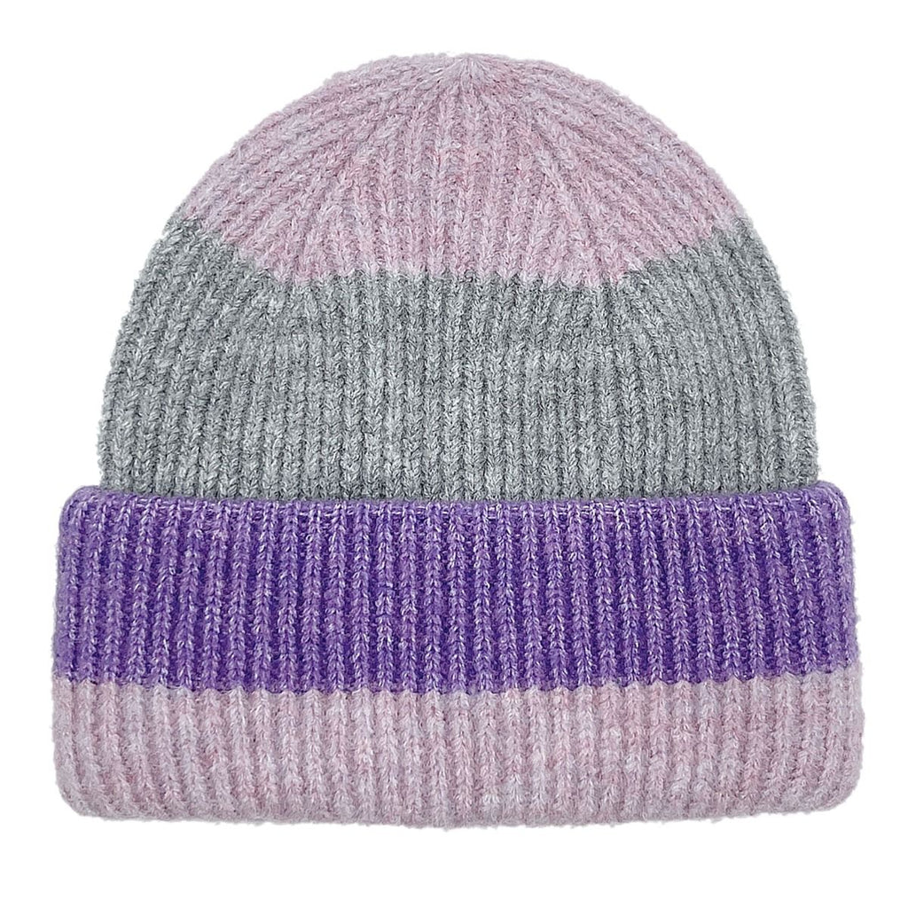 Women’s Striped Beanie Hat Purple Pink Casual Stylish Accessory