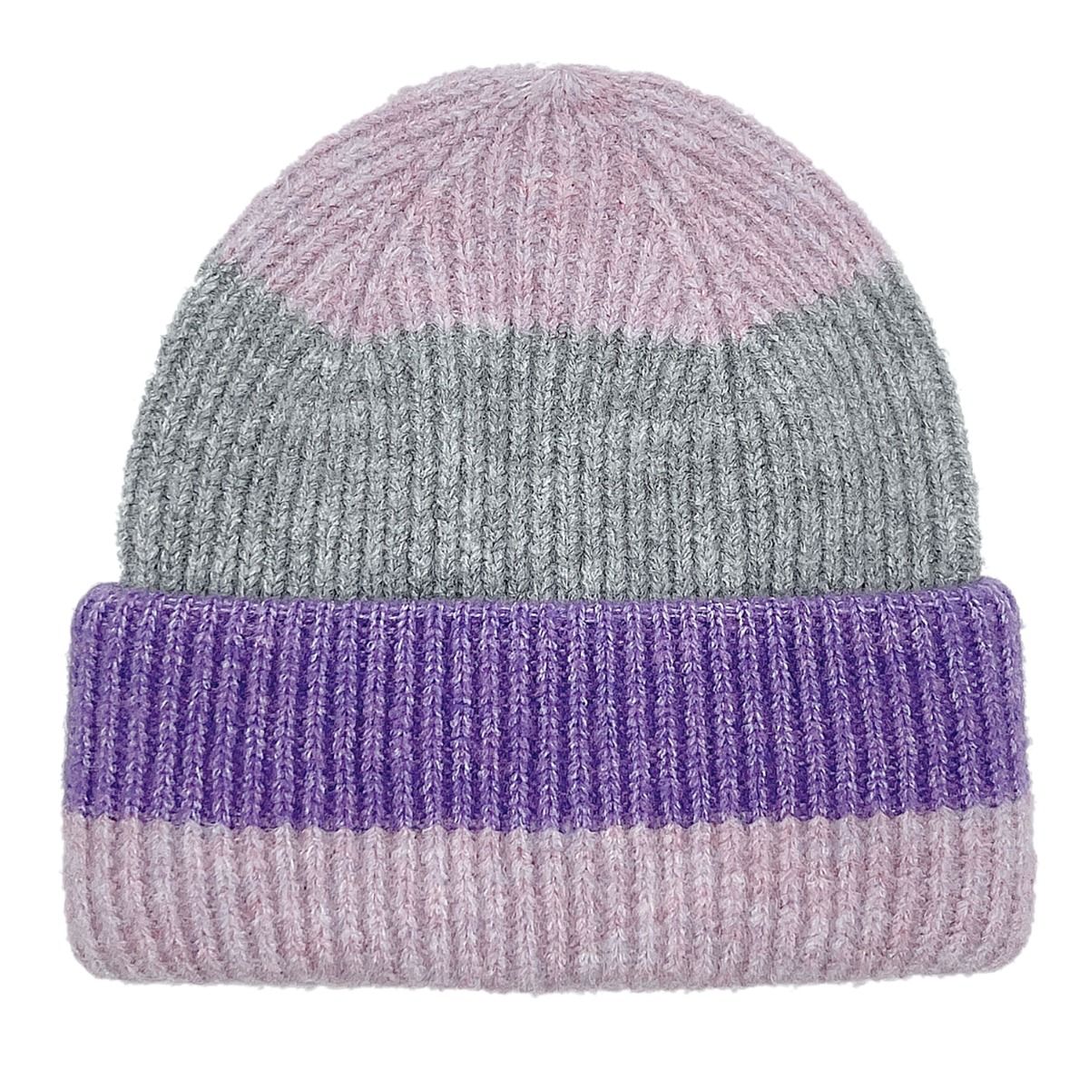 Women’s Striped Beanie Hat Purple Pink Casual Stylish Accessory