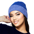 Women’s Two Tone Blue Cuffed Beanie Hat – Stylish Casual Winter Accessory