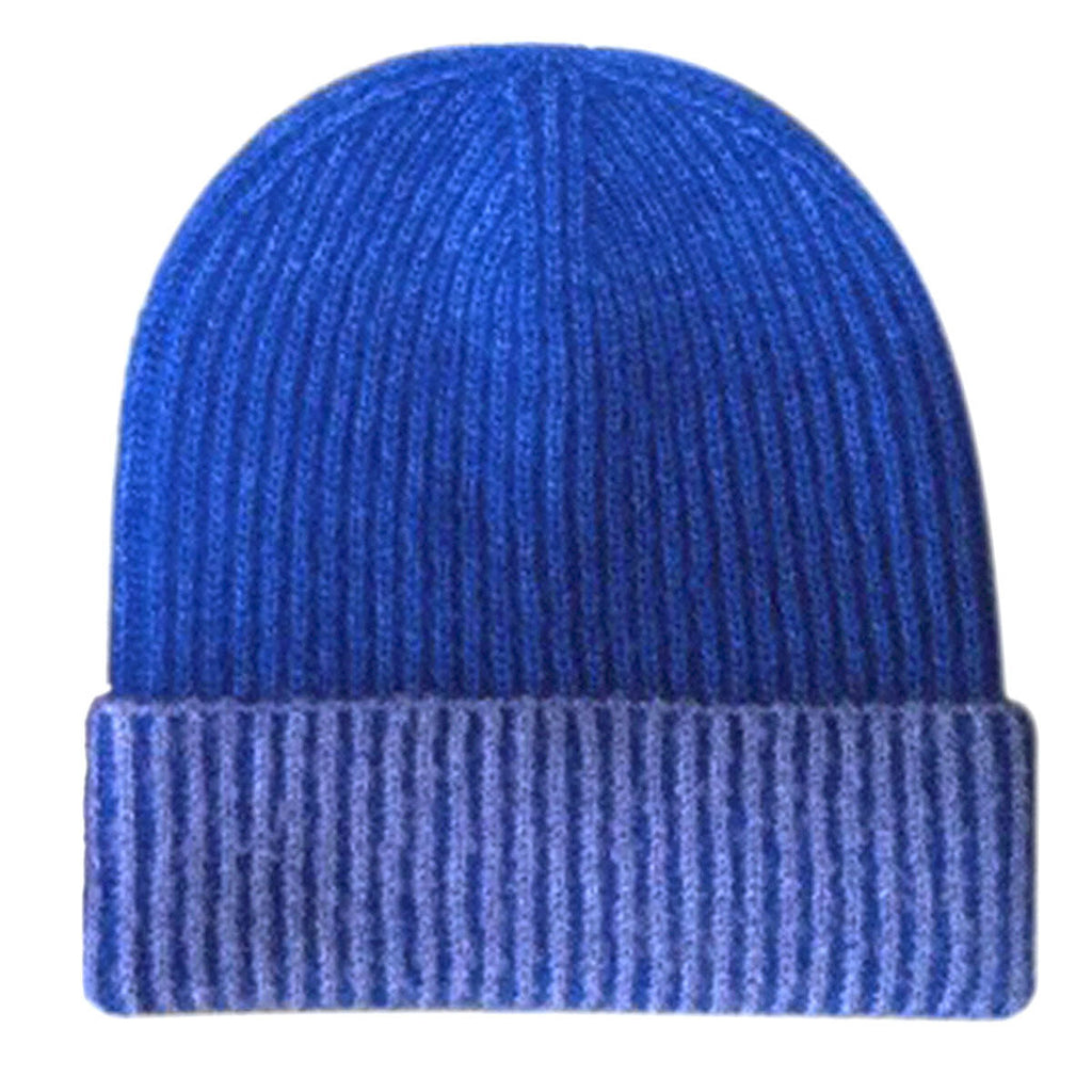 Women’s Two Tone Blue Cuffed Beanie Hat – Stylish Casual Winter Accessory
