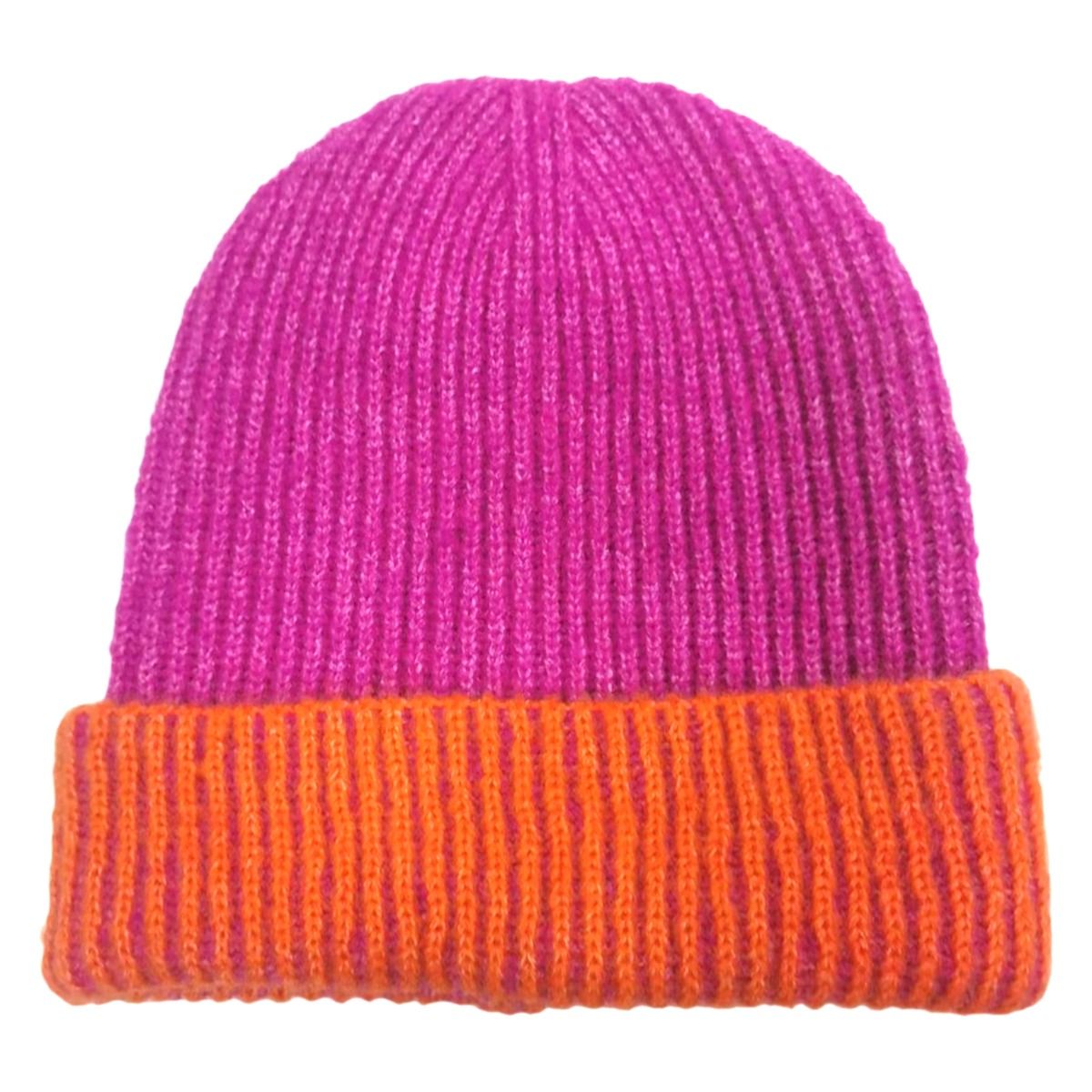 Women’s Two Tone Fuchsia Cuffed Beanie Hat – Stylish Casual Accessory