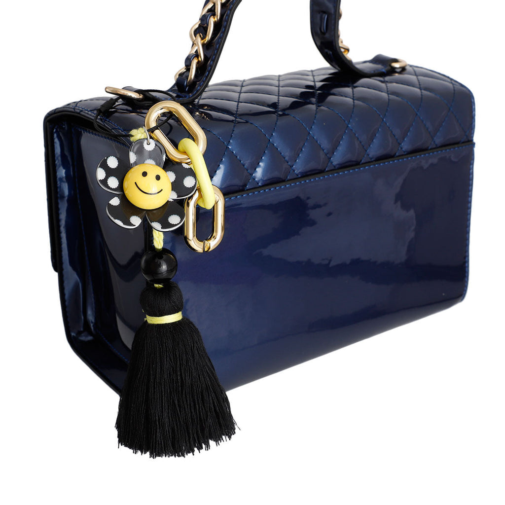 Bag Charm Keychain Jumbo Black Polka Dot Stylish Accessory