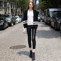 Women’s Black Hooded Stripe Knit Kimono Casual Chic Layered Cardigan