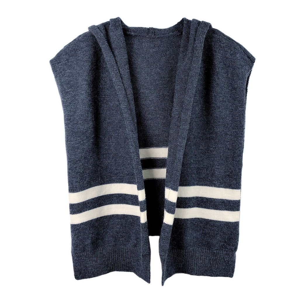 Women’s Blue Hooded Stripe Knit Kimono Casual Stylish Layered Top