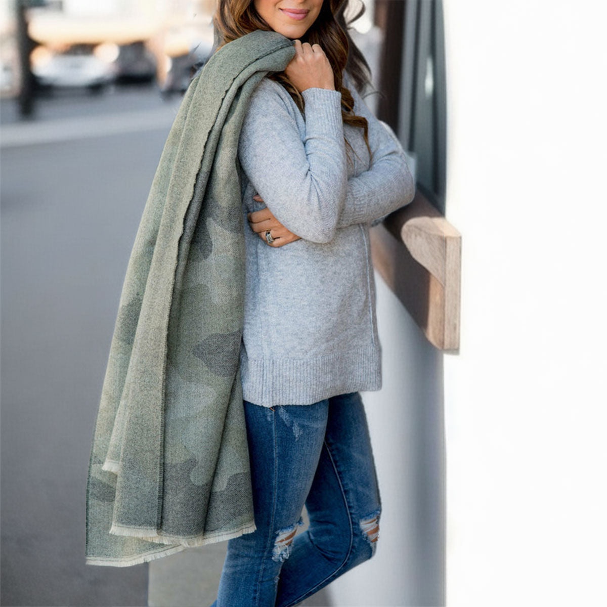 Fashion Scarf Faded Gray Camo Print Stylish Casual Accessory