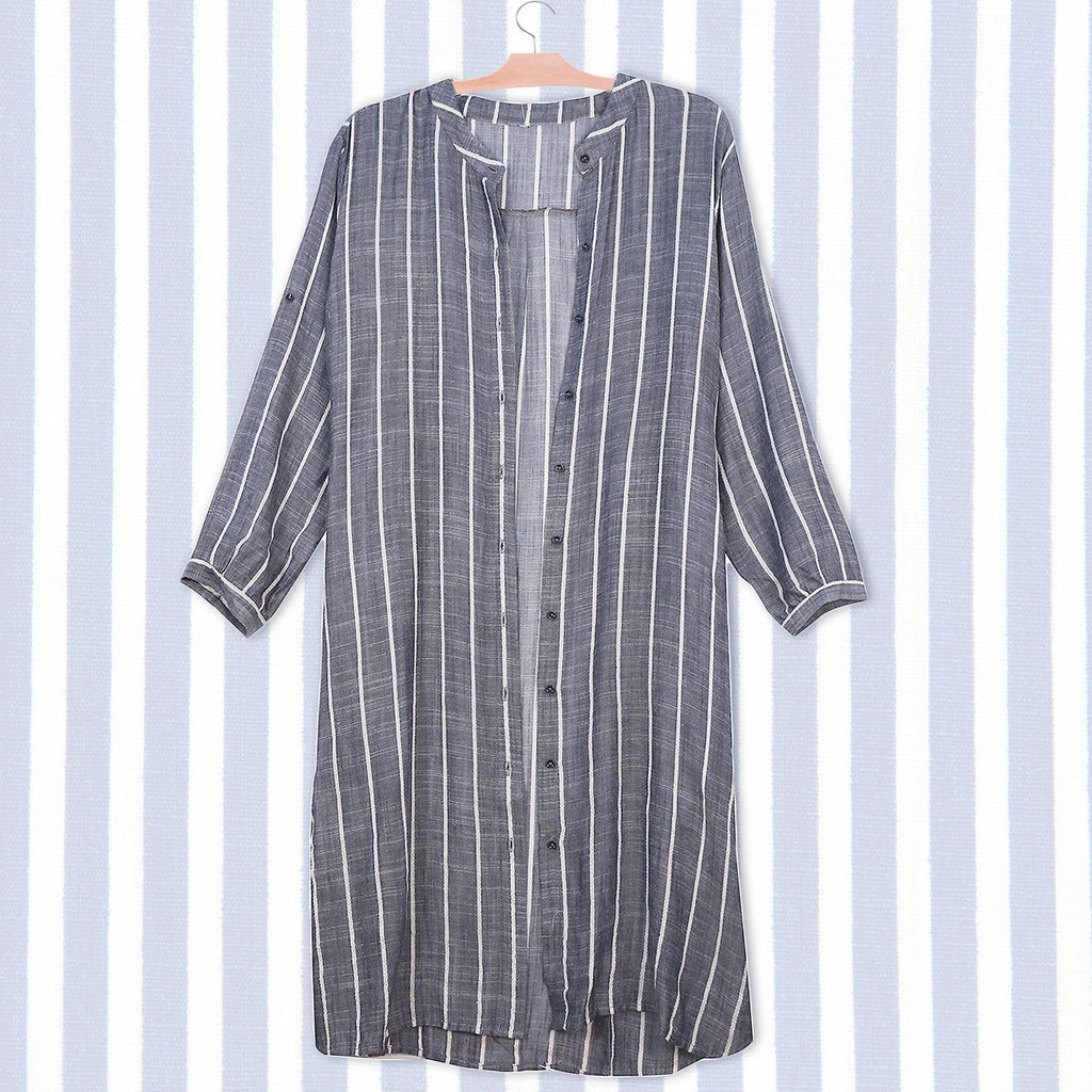 Long Shirt Kimono Blue Pinstripe Stylish Casual Layered Top