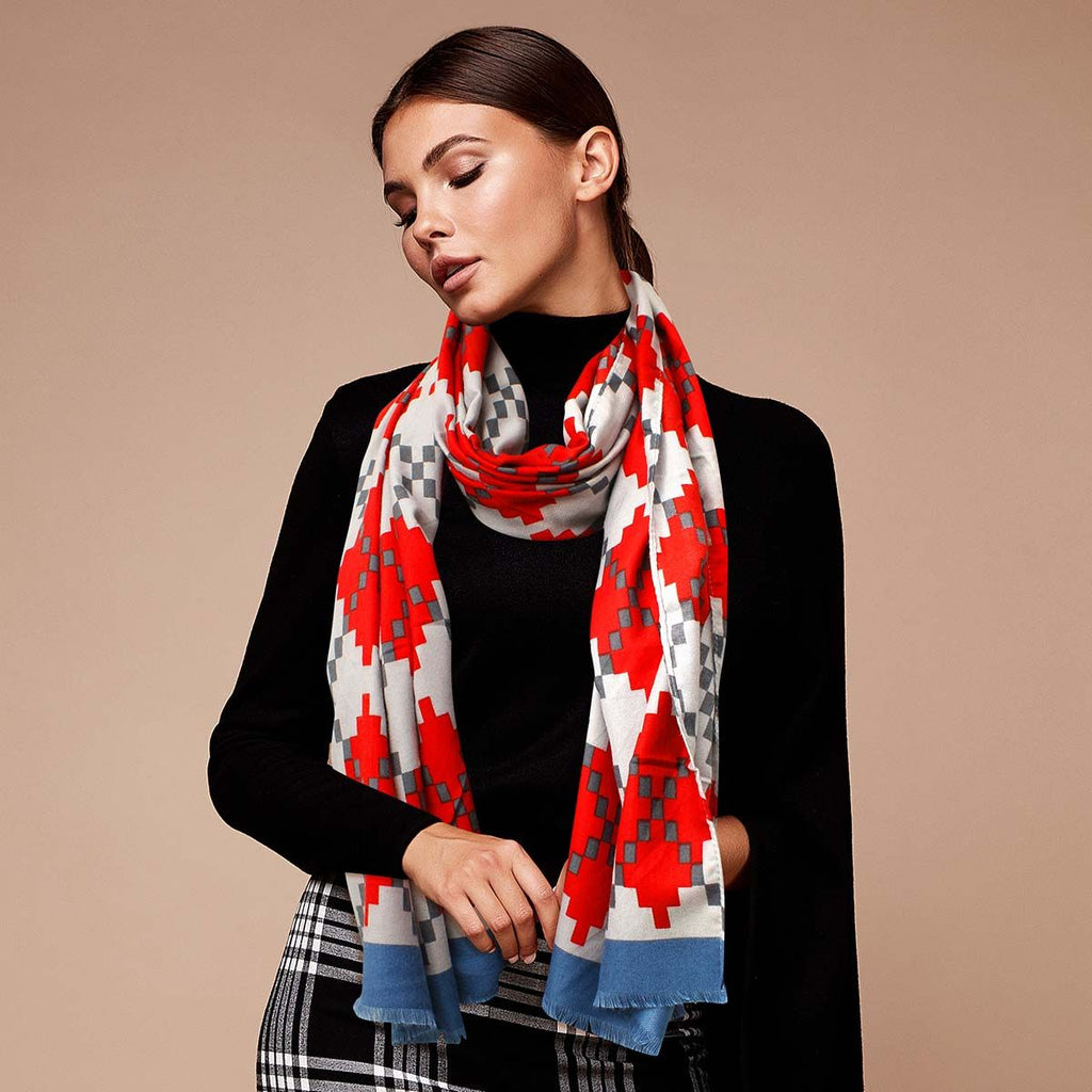 Fashion Scarf Red Pixel Argyle Stylish Accessory