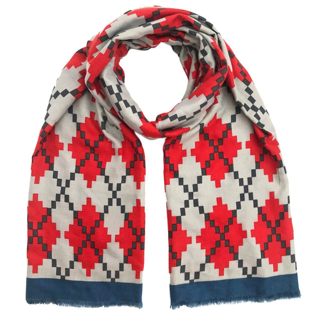 Fashion Scarf Red Pixel Argyle Stylish Accessory