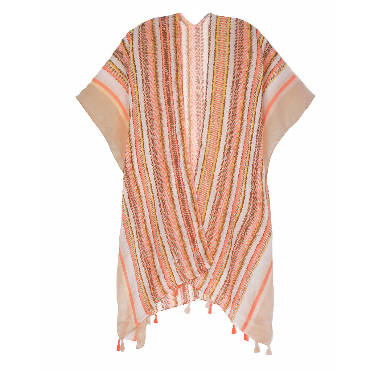 Women’s Kimono Beige Tribal Stripe Print Stylish Casual Layered Top