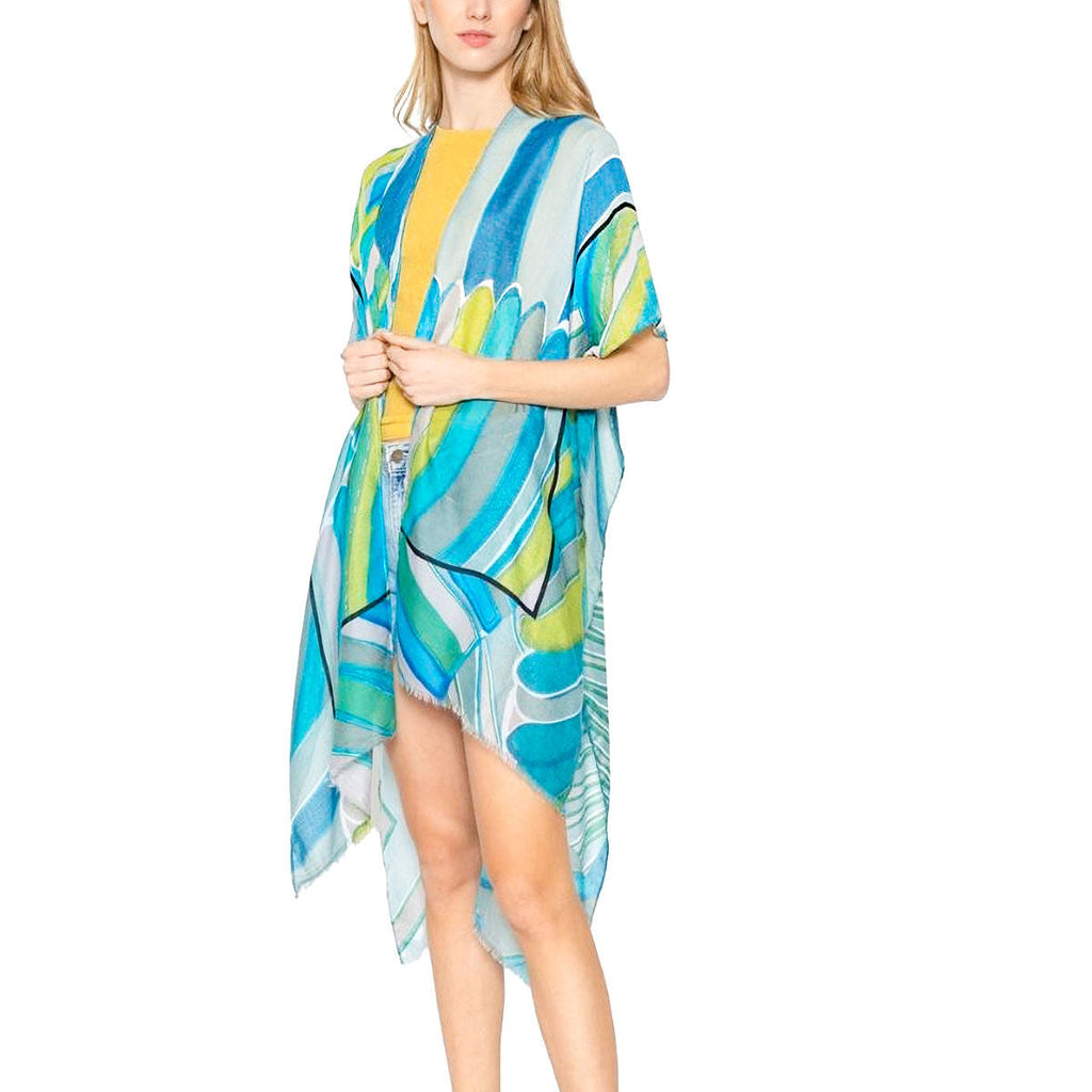 Kimono Cover Green Abstract Art Summer Breeze Stylish Casual Layered