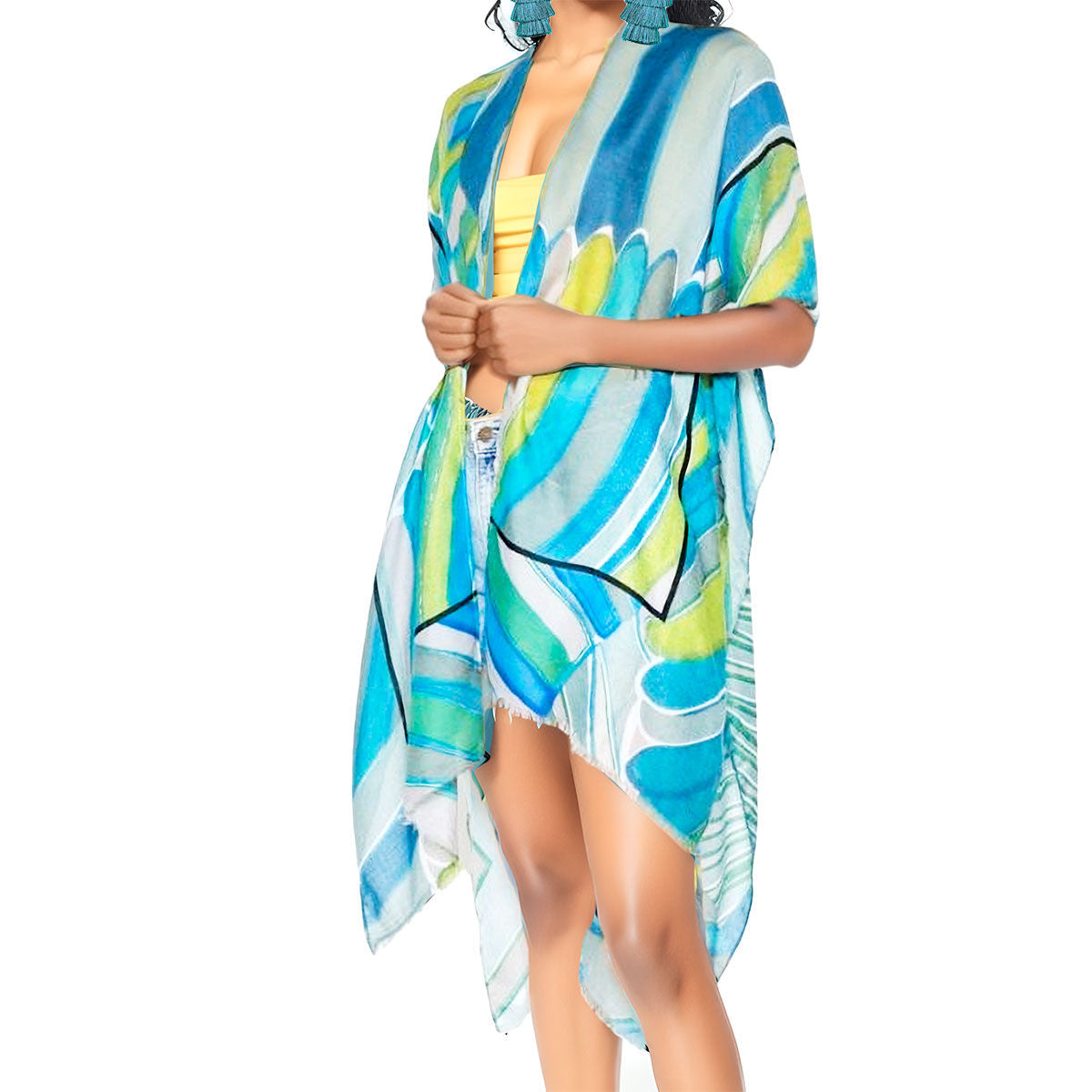 Kimono Cover Green Abstract Art Summer Breeze Stylish Casual Layered