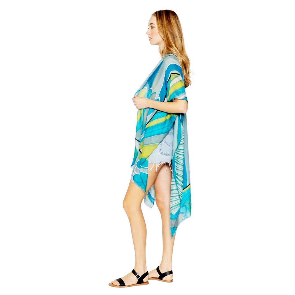Kimono Cover Green Abstract Art Summer Breeze Stylish Casual Layered