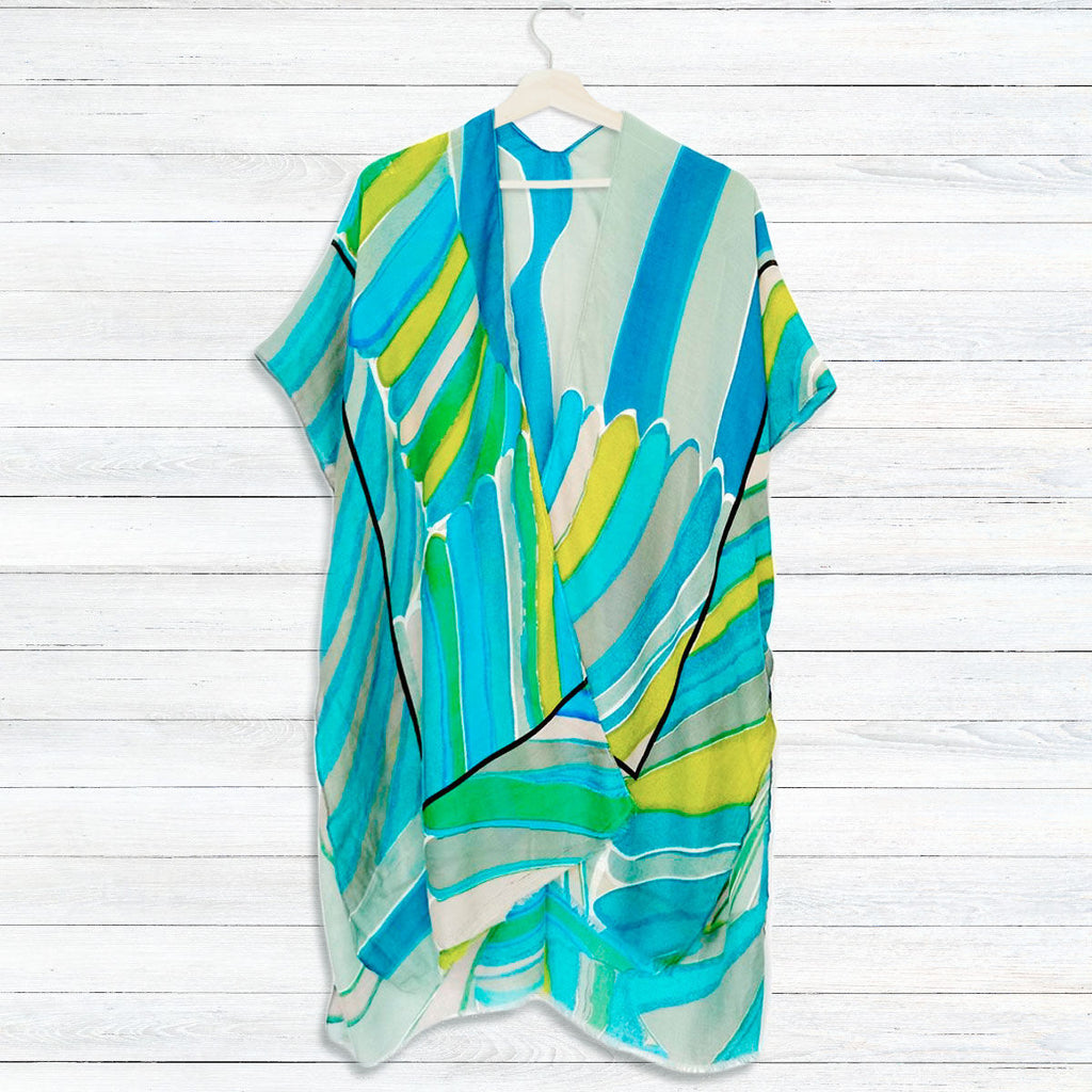 Kimono Cover Green Abstract Art Summer Breeze Stylish Casual Layered