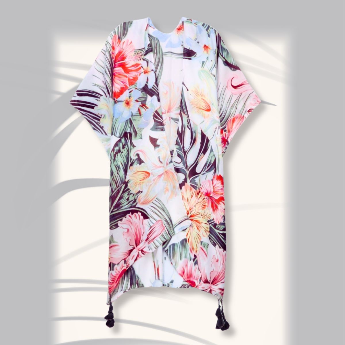 Women’s Kimono Tropical Green Tassel Stylish Casual Layered Cover-Up