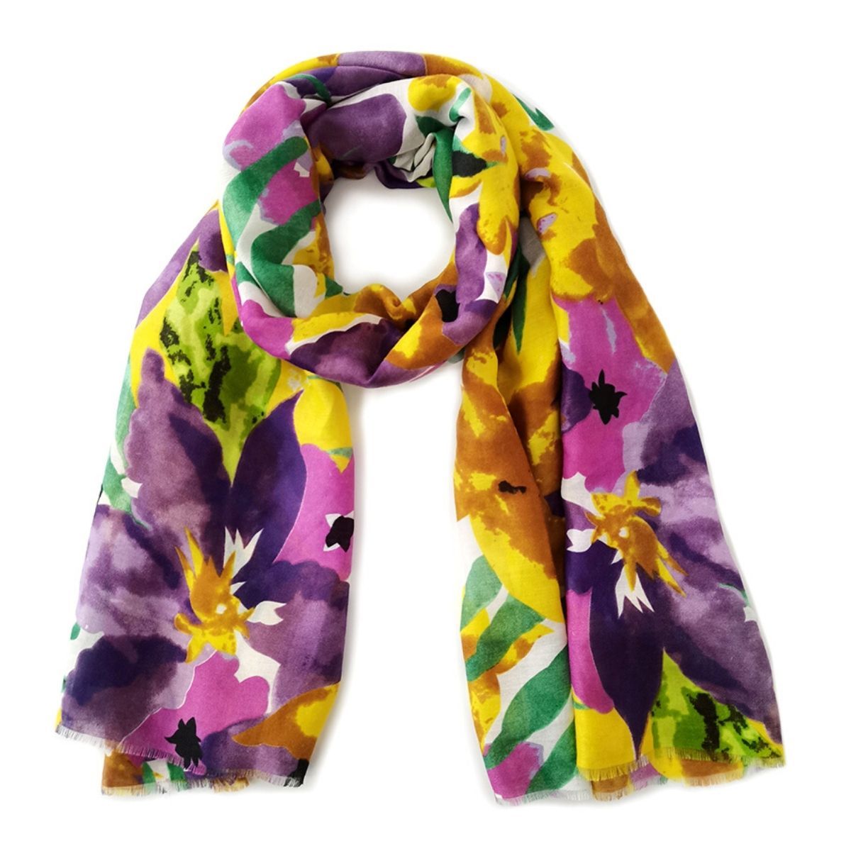 Fashion Scarf Long Purple Watercolor Floral Stylish Accessory
