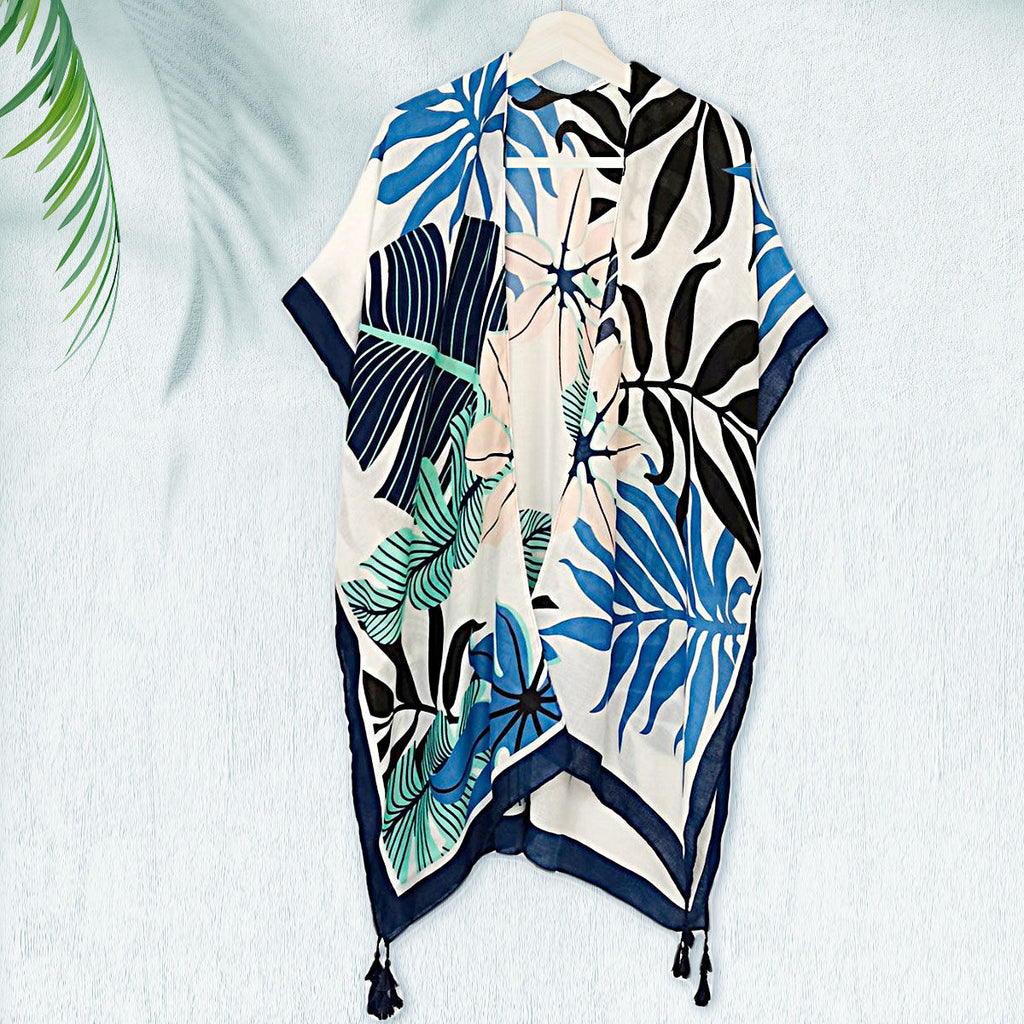 Women’s Navy Tropical Palm Tree Kimono – Stylish Casual Cover-Up