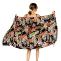 Fashion Scarf Long Black Palm Leaf Print 74" x 35" Stylish Accessory