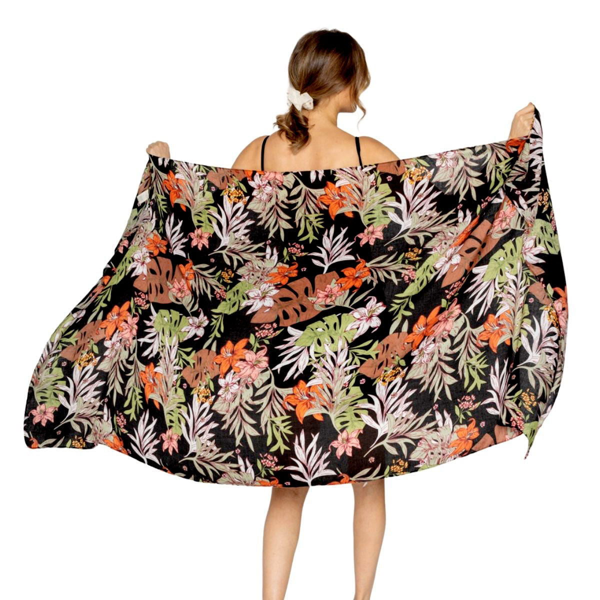 Fashion Scarf Long Black Palm Leaf Print 74" x 35" Stylish Accessory