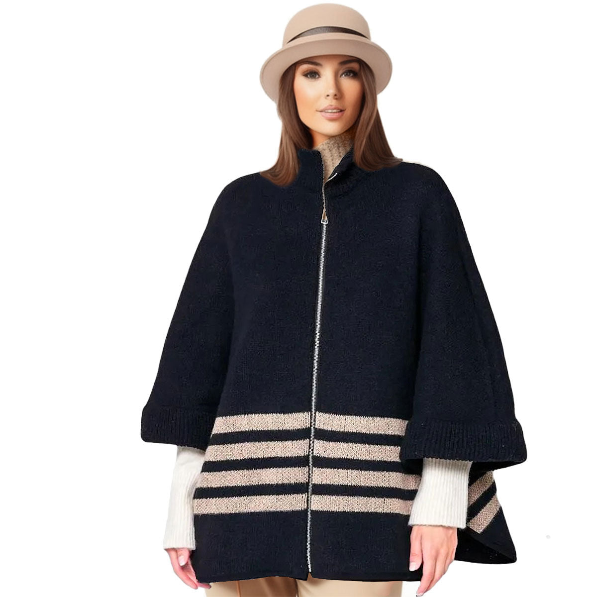 Kimono with Black Stripe Zipper – Trendy Casual Layered Outerwear