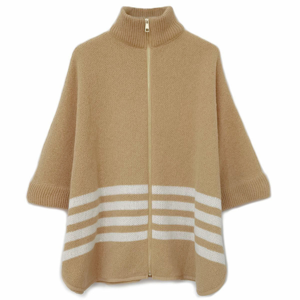 Zipper Kimono with Camel Stripe – Stylish Casual Layered Outerwear