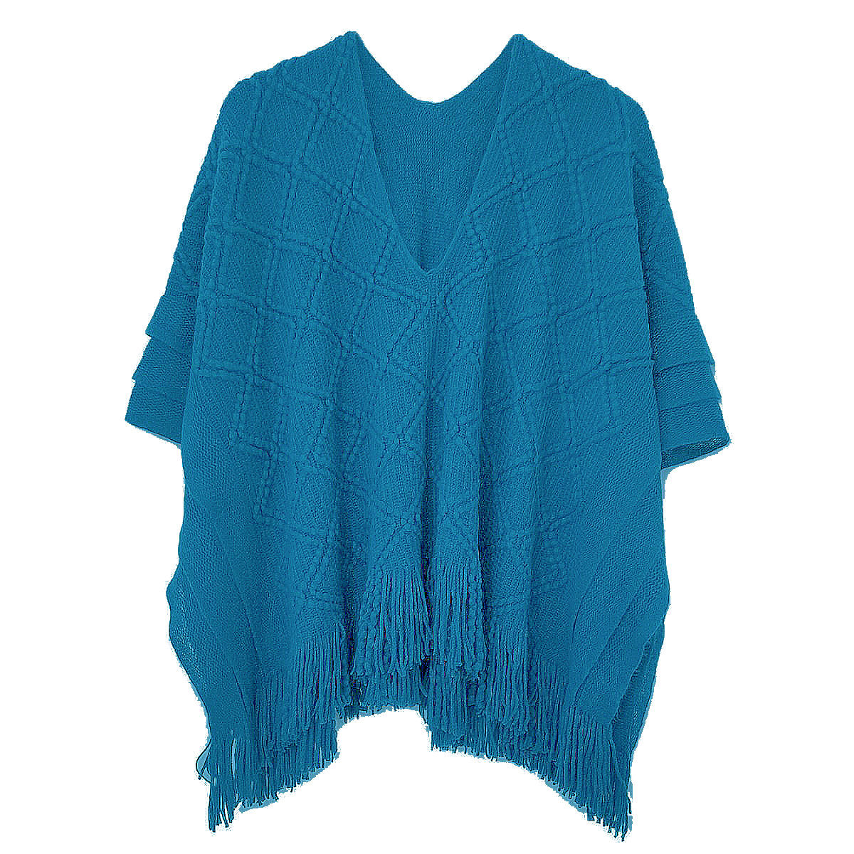 Women’s Trendy Teal Crochet Poncho Stylish Casual Layered Accessory