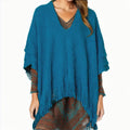 Women’s Trendy Teal Crochet Poncho Stylish Casual Layered Accessory