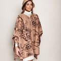 Women’s Kimono Ruana Acrylic Knit Camel Flower Pattern Stylish Layered Top