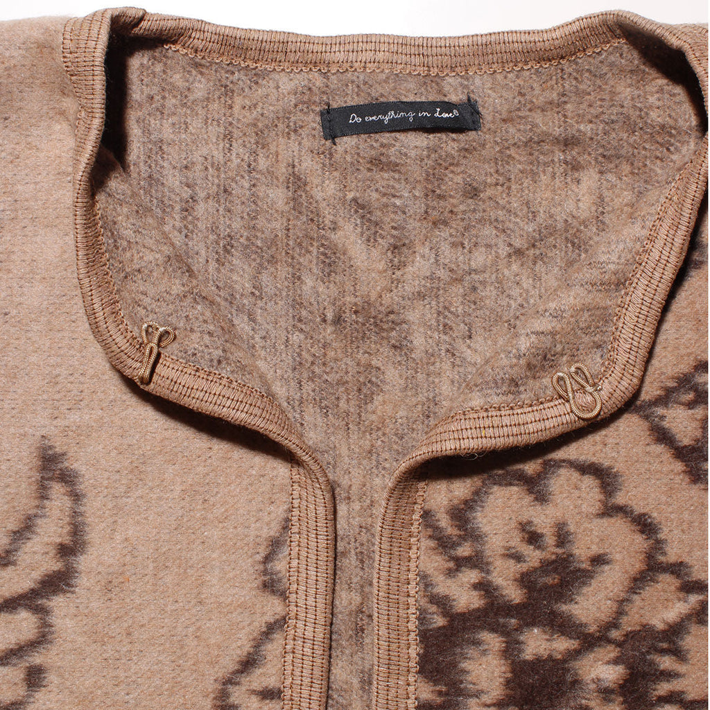 Women’s Kimono Ruana Acrylic Knit Camel Flower Pattern Stylish Layered Top