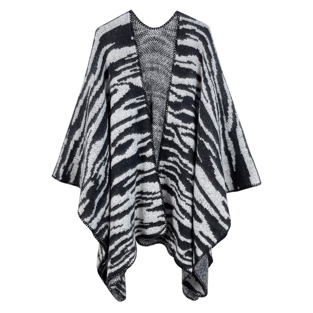 Women’s Kimono Cardigan Black Zebra Knit Stylish Casual Layered Top