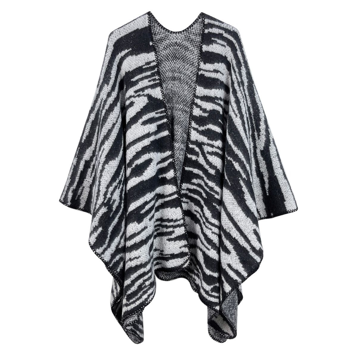 Women’s Kimono Cardigan Black Zebra Knit Stylish Casual Layered Top