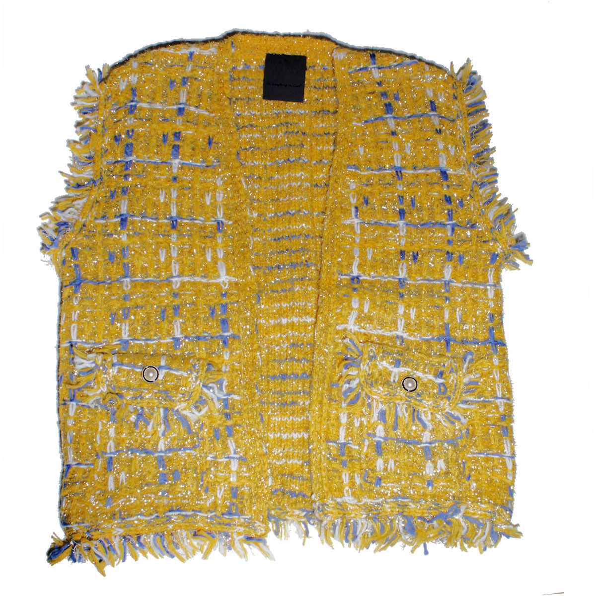Women’s Plaid Tweed Vest with Gold Threaded Luxe Detail Mustard Stylish Chic