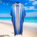 Women’s Kimono Lurex Stripe Blue with Fringe – Stylish Casual Layered Outerwear