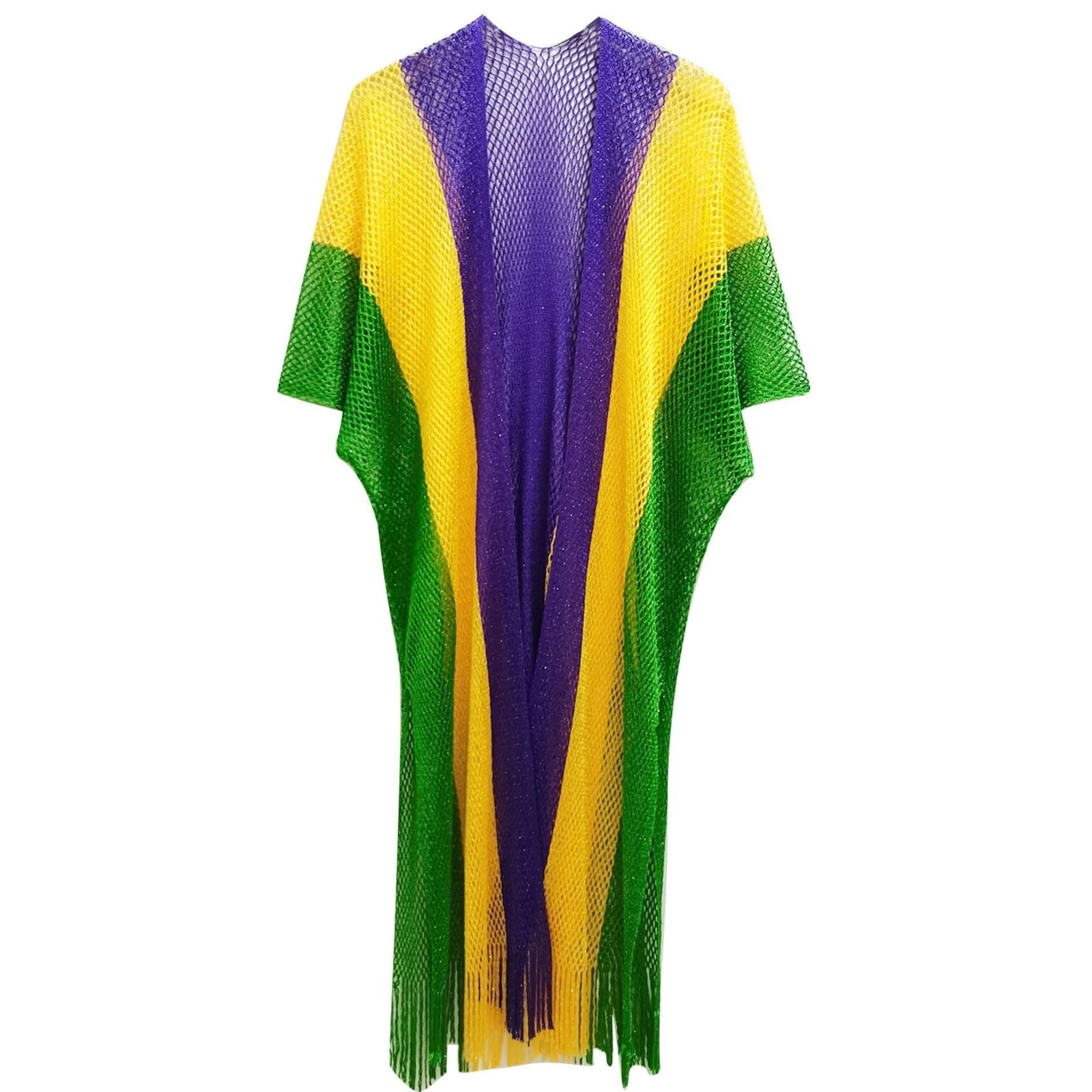 Women’s Kimono Lurex Stripe with Purple, Gold, Green and Fringe – Stylish Statement Layered Accessory
