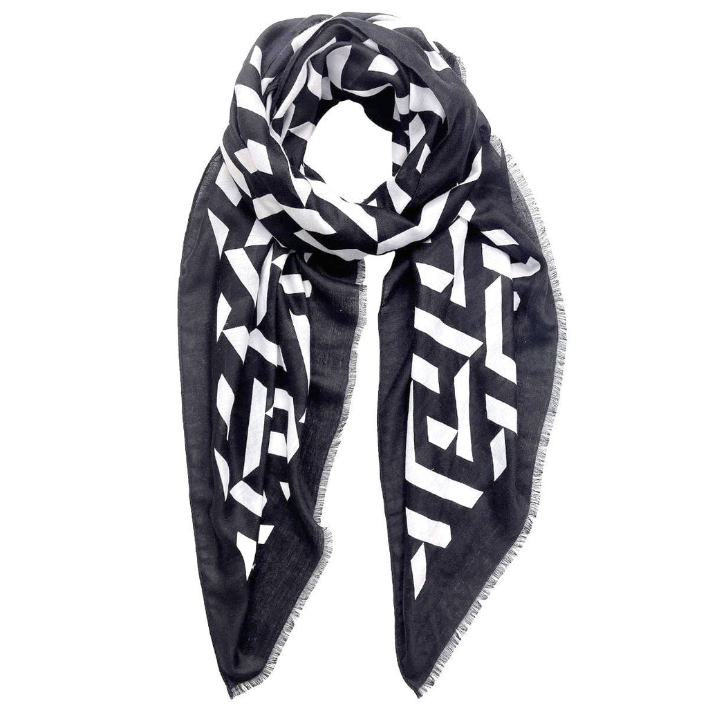 Women’s Scarf Wrap Geo Print Black and White Stylish Chic Accessory