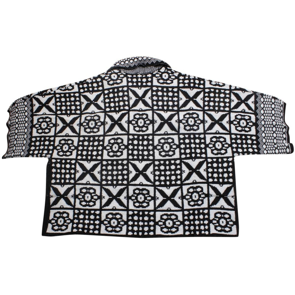 Women’s Cardigan Tile Print Knit Black and White Stylish Casual Layered