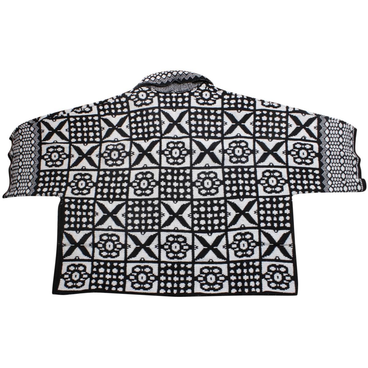 Women’s Cardigan Tile Print Knit Black and White Stylish Casual Layered