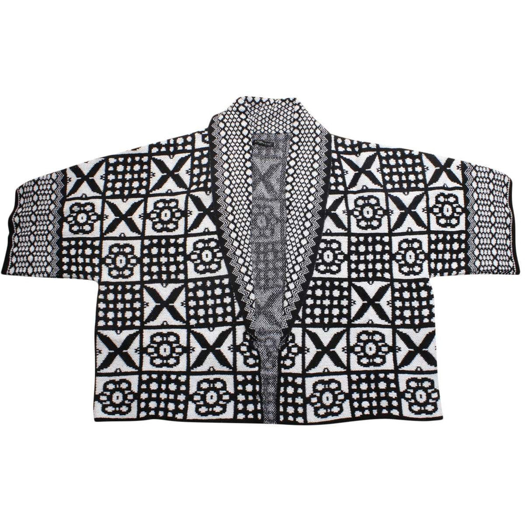 Women’s Cardigan Tile Print Knit Black and White Stylish Casual Layered