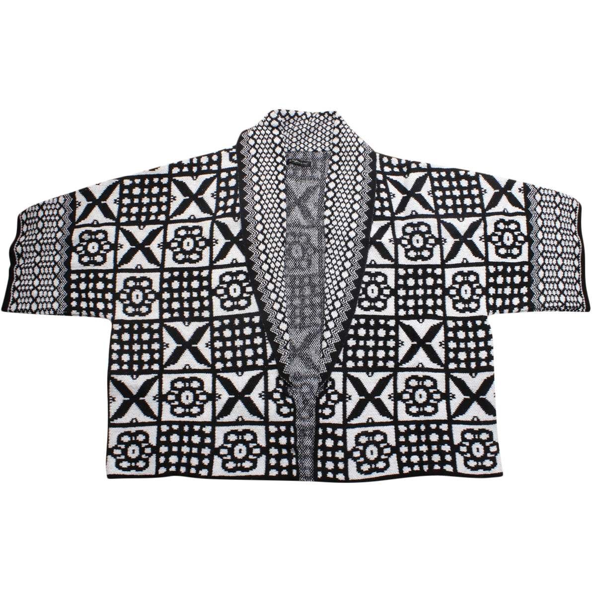 Women’s Cardigan Tile Print Knit Black and White Stylish Casual Layered
