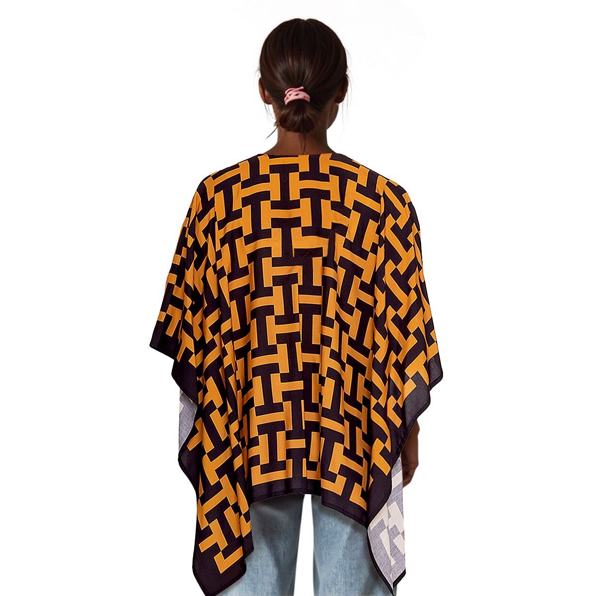 Women’s Kimono Black and Camel Geometric Print Stylish Casual Top