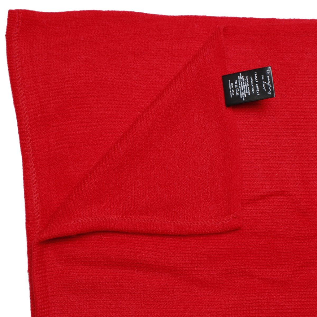 Women’s Knit Ruana Scarf Wrap with Ivory Fur Trim in Sorority Red – Stylish Layered Accessory