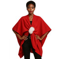 Women’s Knit Ruana Scarf Wrap with Ivory Fur Trim in Sorority Red – Stylish Layered Accessory