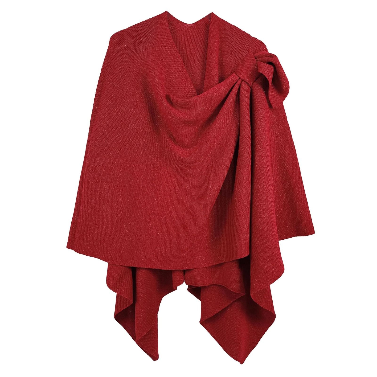 Women’s Red Lurex Ruana One Shoulder Scarf Wrap – Stylish Statement Accessory
