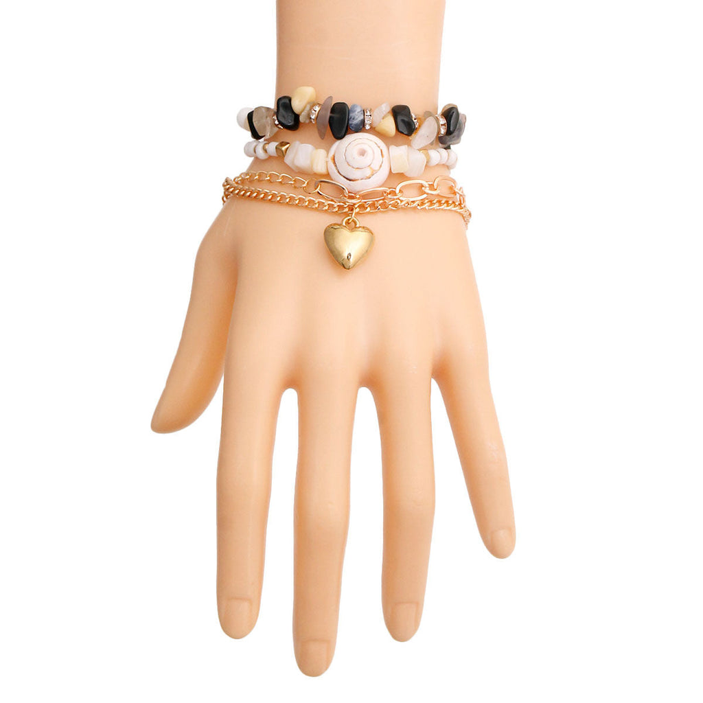 Bracelet Set 4 Pcs Gold Shell Stylish Layered Jewelry