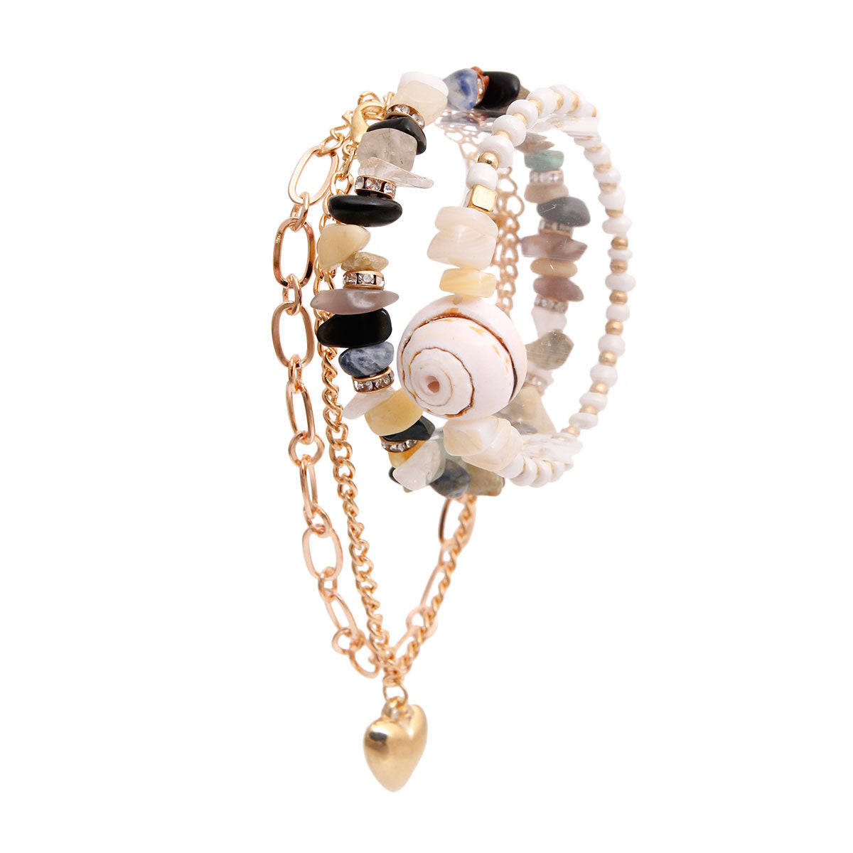 Bracelet Set 4 Pcs Gold Shell Stylish Layered Jewelry