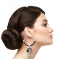 Drop Hoop Earrings Burnished Silver Turquoise Stylish Statement Jewelry